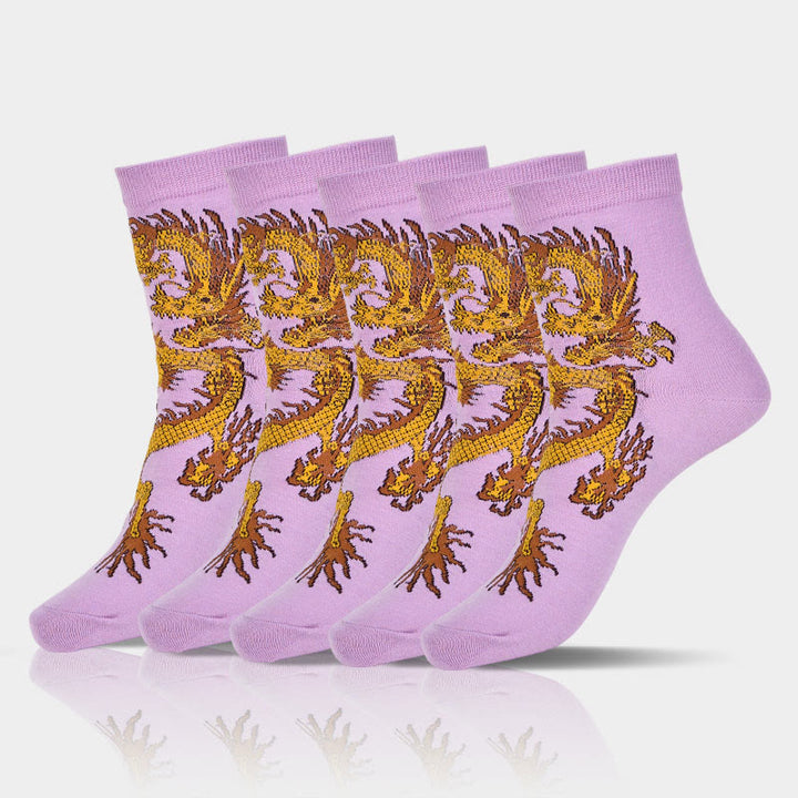 Buddha Stones Casual 5 Paar Golden Dragon Quarter Damensocken - 5 Paar Drachen Lila - SM (US 5,5–8,5, EU 36–40, UK/AU 3,5–6,5, Asien 23–25 cm) - image 10