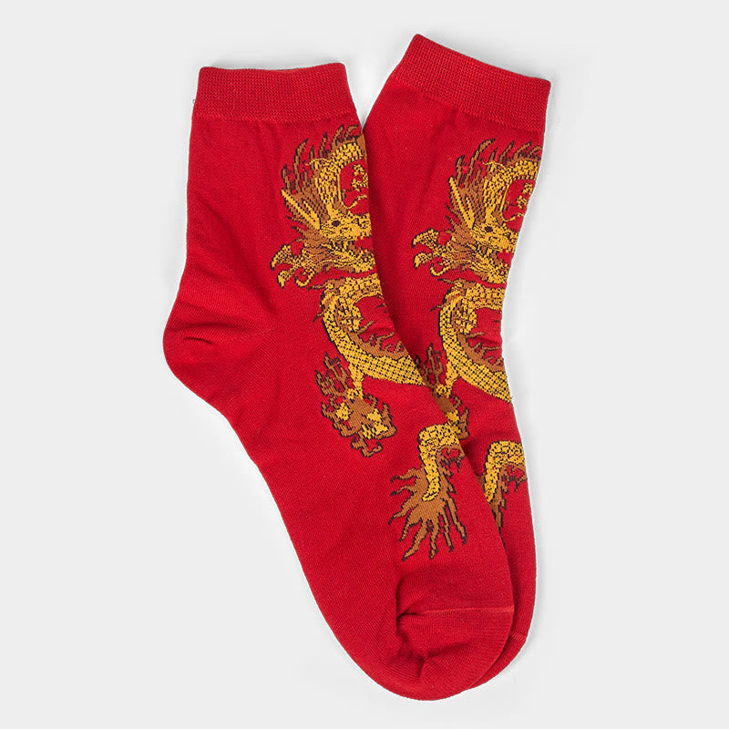 Buddha Stones Casual 5 Paar Golden Dragon Quarter Damensocken - image 34