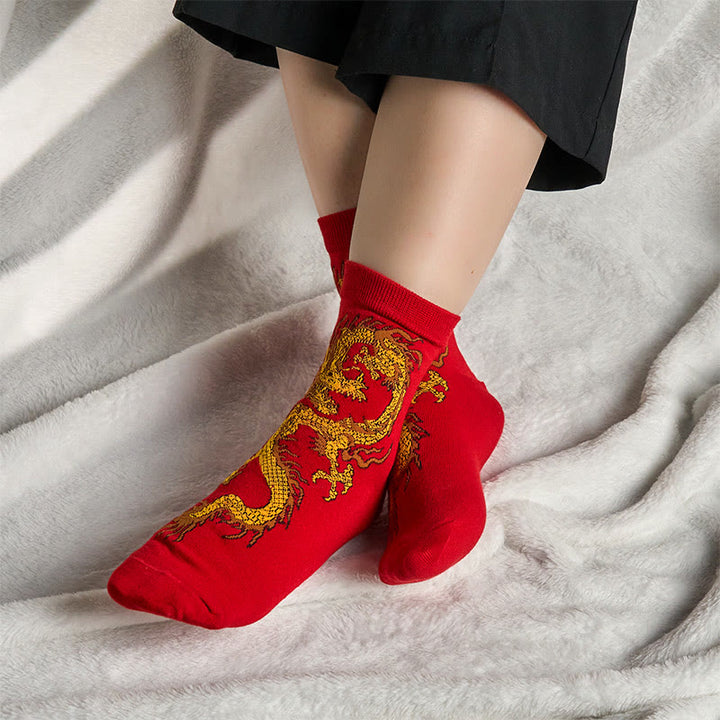 Buddha Stones Casual 5 Paar Golden Dragon Quarter Damensocken - image 31