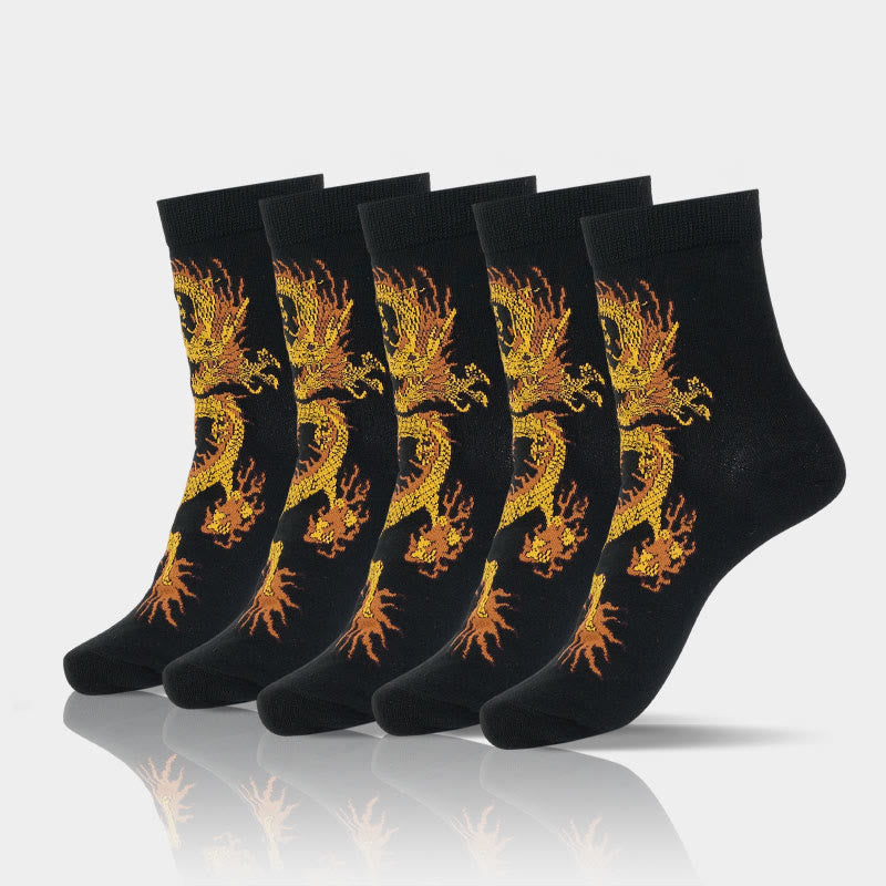 Buddha Stones Casual 5 Paar Golden Dragon Quarter Damensocken - 5 Paar Drachen Schwarz - SM (US 5,5–8,5, EU 36–40, UK/AU 3,5–6,5, Asien 23–25 cm) - image 1
