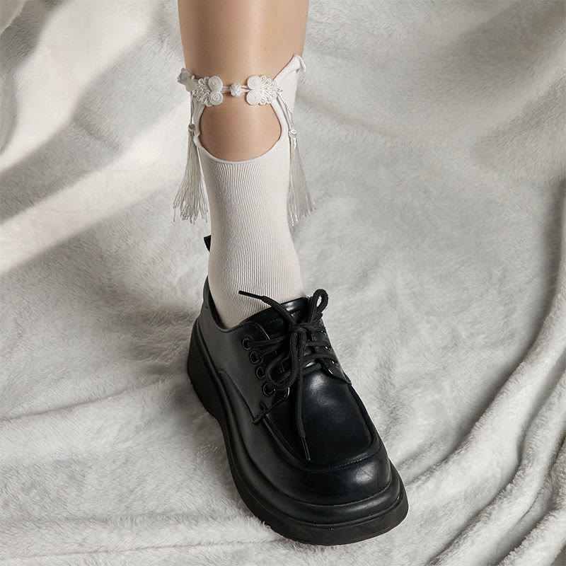 Buddha Stones Pure Color Chinesische Frosch-Knopf-Quasten-Design Damen Micro Crew Baumwollsocken - image 7