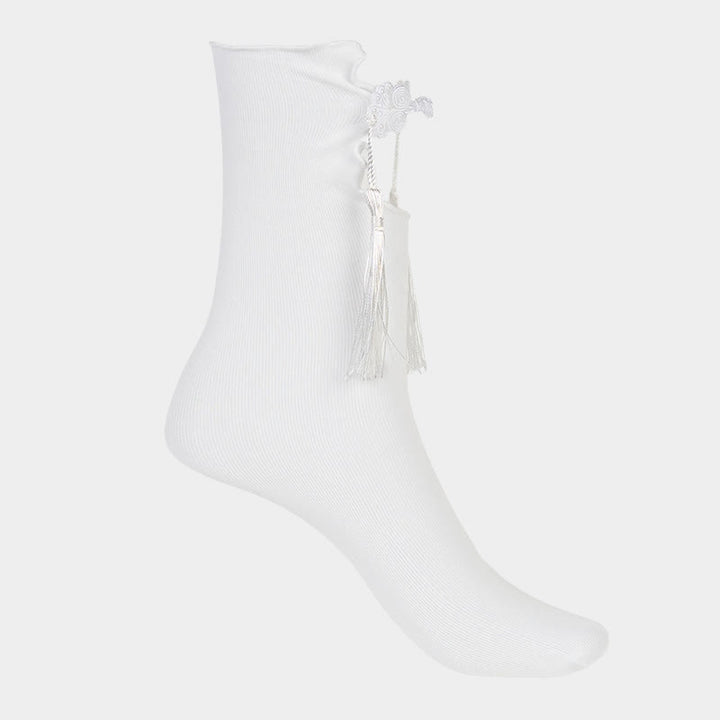 Buddha Stones Pure Color Chinesische Frosch-Knopf-Quasten-Design Damen Micro Crew Baumwollsocken - image 9