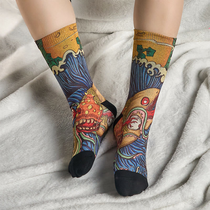 Buddha Stones Casual Vivid Fish Flowing Waves Micro Crew Herren Damen Unisex Socken - image 6