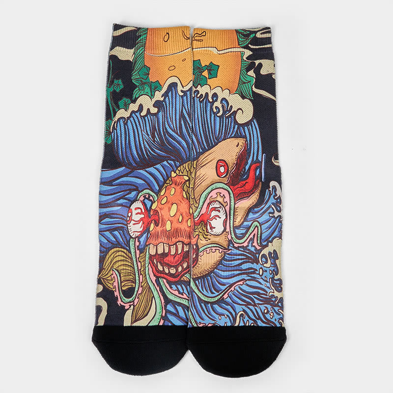 Buddha Stones Casual Vivid Fish Flowing Waves Micro Crew Herren Damen Unisex Socken - image 1