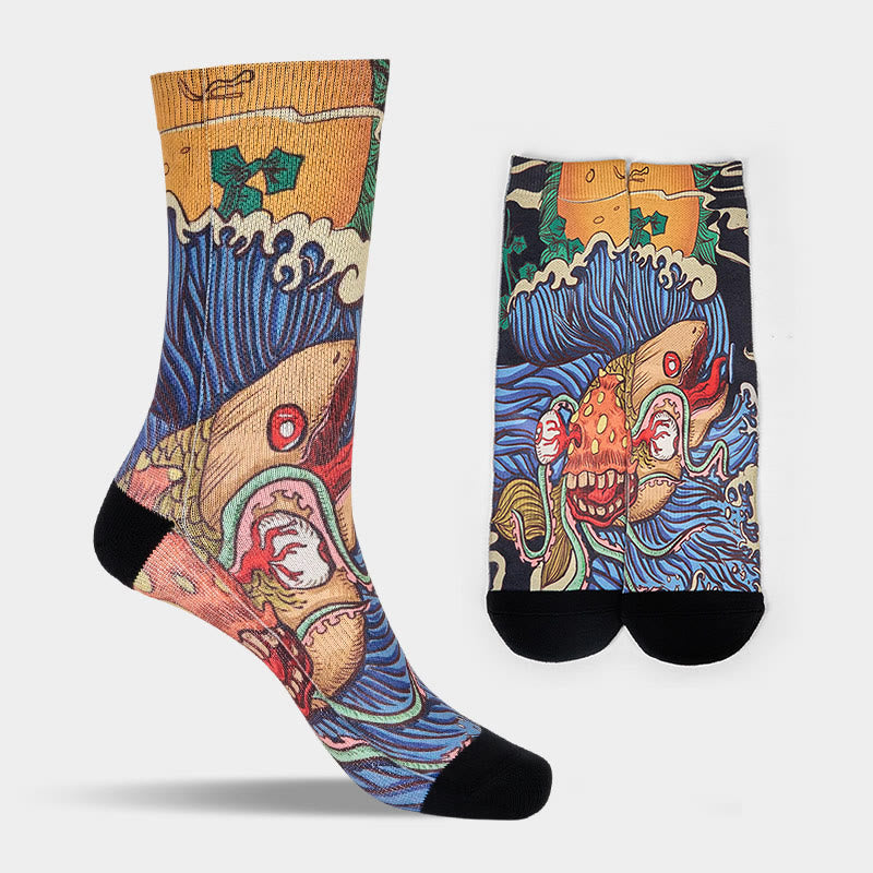 Buddha Stones Casual Vivid Fish Flowing Waves Micro Crew Herren Damen Unisex Socken - image 10