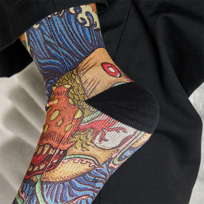 Buddha Stones Casual Vivid Fish Flowing Waves Micro Crew Herren Damen Unisex Socken - image 8