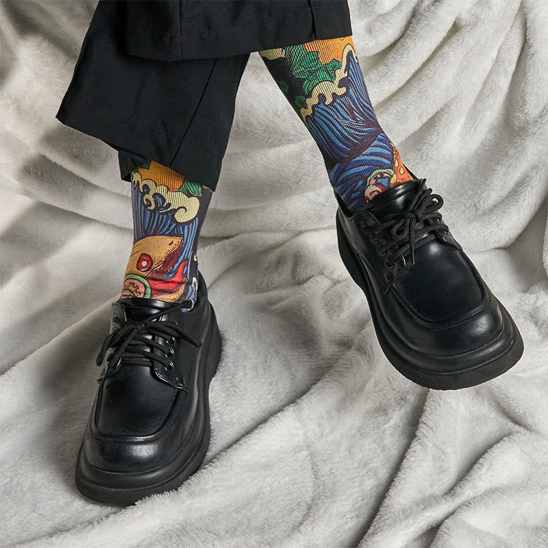 Buddha Stones Casual Vivid Fish Flowing Waves Micro Crew Herren Damen Unisex Socken - image 7