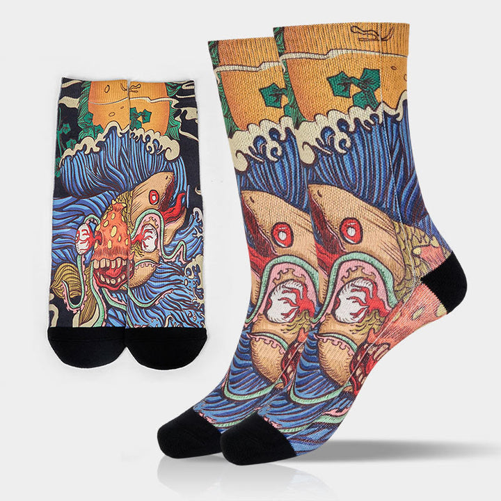 Buddha Stones Casual Vivid Fish Flowing Waves Micro Crew Herren Damen Unisex Socken - Stahlblau - ML (US 8–12, EU 41–45, UK/AU 7,5–11,5, AISA 25,5–28,5 cm) - image 0
