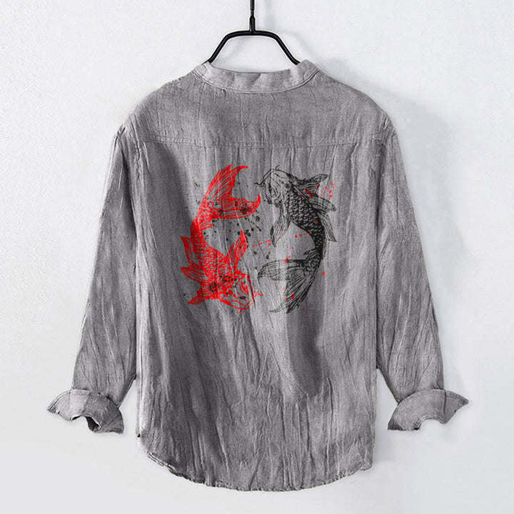 Herrenhemd aus Baumwoll Buddha Stones, Yin-Yang-Koi-Fisch-Muster, halben Knöpfen und langen Ärmeln - image 2