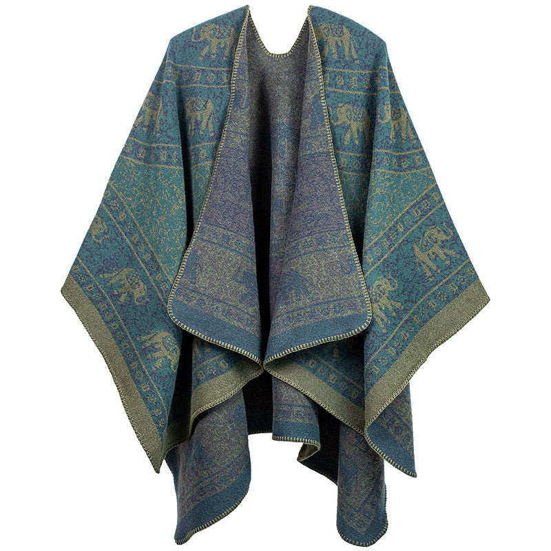 Buddha Stones Tibetischer Jacquard Elefant Geometrie Muster Unisex Gemütlicher Schal Schal - DunkelCyan - image 3