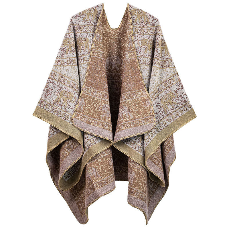 Buddha Stones Tibetischer Jacquard Elefant Geometrie Muster Unisex Gemütlicher Schal Schal - Bräunen - image 4