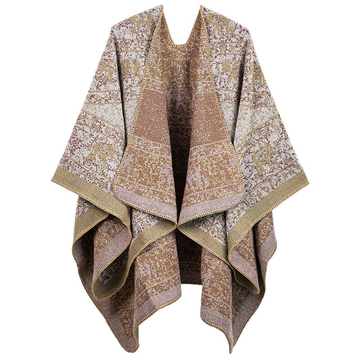 Buddha Stones Tibetischer Jacquard Elefant Geometrie Muster Unisex Gemütlicher Schal Schal - Bräunen - image 4