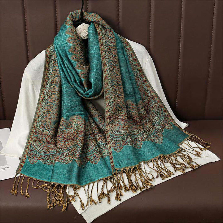 Buddha Stones Winter Ethnische Tibetischen Jacquard Paisley Druck Muster Quaste Gemütliche Schal Schal - HellMeerGrün - 70*190cm - image 8