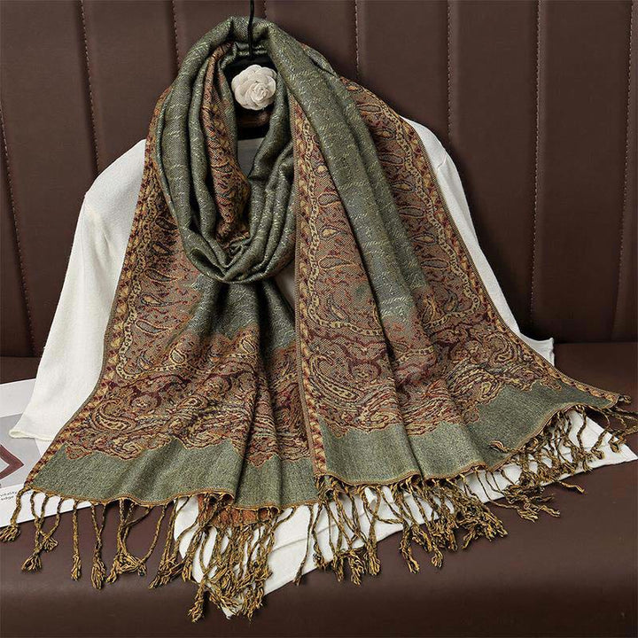 Buddha Stones Winter Ethnische Tibetischen Jacquard Paisley Druck Muster Quaste Gemütliche Schal Schal - DunkelMeergrün - 70*190cm - image 4
