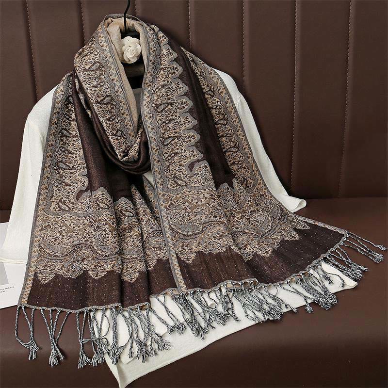 Buddha Stones Winter Ethnische Tibetischen Jacquard Paisley Druck Muster Quaste Gemütliche Schal Schal - Sattelbraun - 70*190cm - image 0