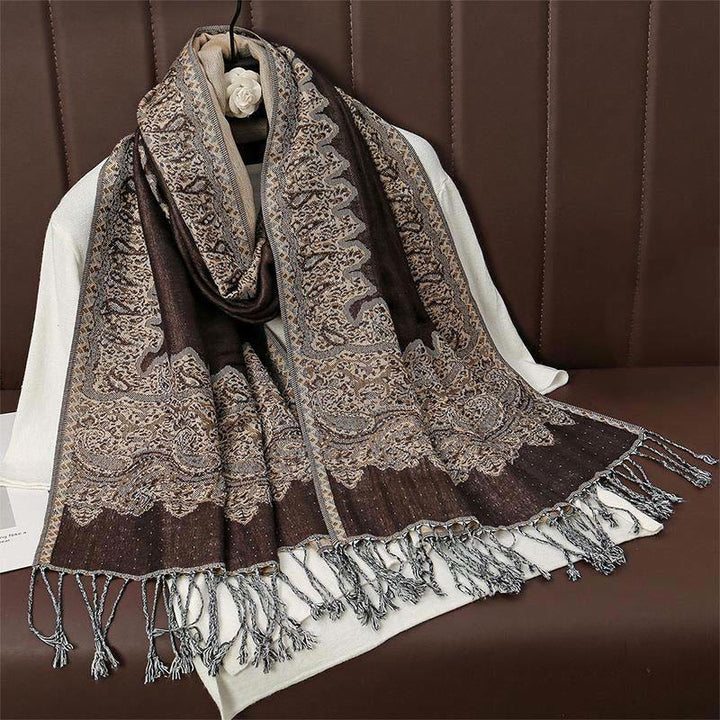 Buddha Stones Winter Ethnische Tibetischen Jacquard Paisley Druck Muster Quaste Gemütliche Schal Schal - Sattelbraun - 70*190cm - image 0