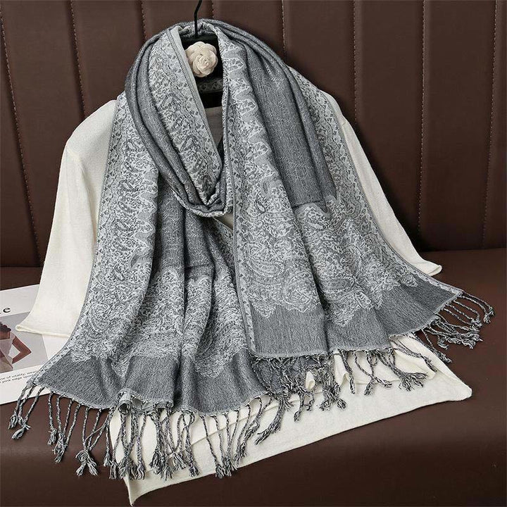 Buddha Stones Winter Ethnische Tibetischen Jacquard Paisley Druck Muster Quaste Gemütliche Schal Schal - Hellgrau - 70*190cm - image 12