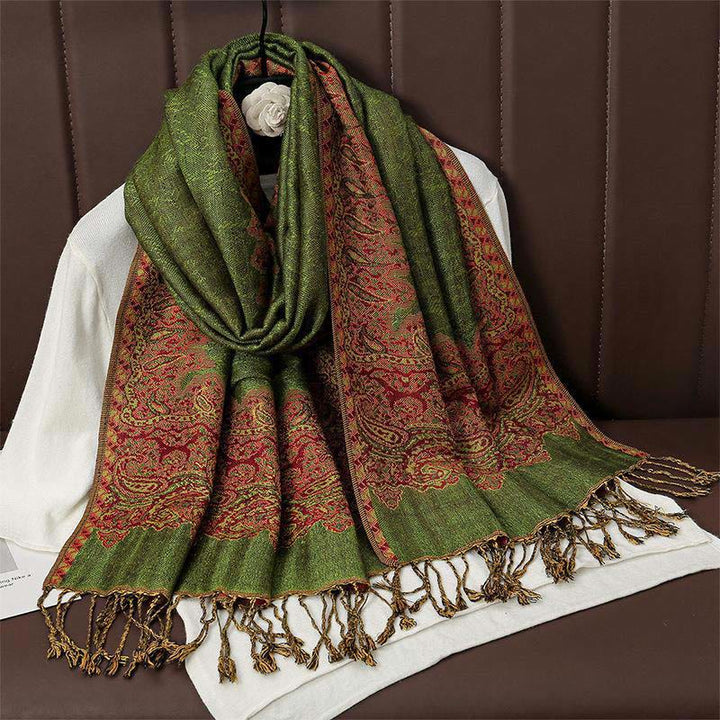 Buddha Stones Winter Ethnische Tibetischen Jacquard Paisley Druck Muster Quaste Gemütliche Schal Schal - Olivgrün - 70*190cm - image 10