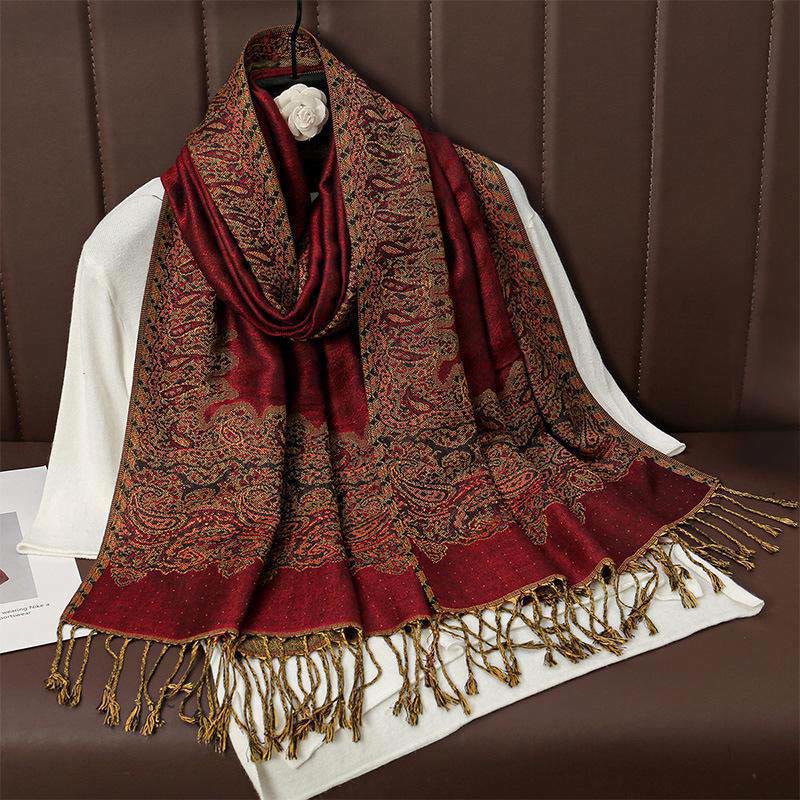 Buddha Stones Winter Ethnische Tibetischen Jacquard Paisley Druck Muster Quaste Gemütliche Schal Schal - Schamottestein - 70*190cm - image 1