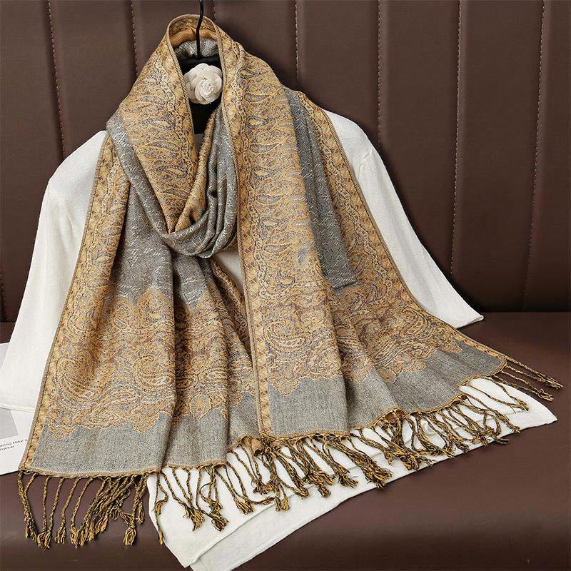 Buddha Stones Winter Ethnische Tibetischen Jacquard Paisley Druck Muster Quaste Gemütliche Schal Schal - Gold - 70*190cm - image 7