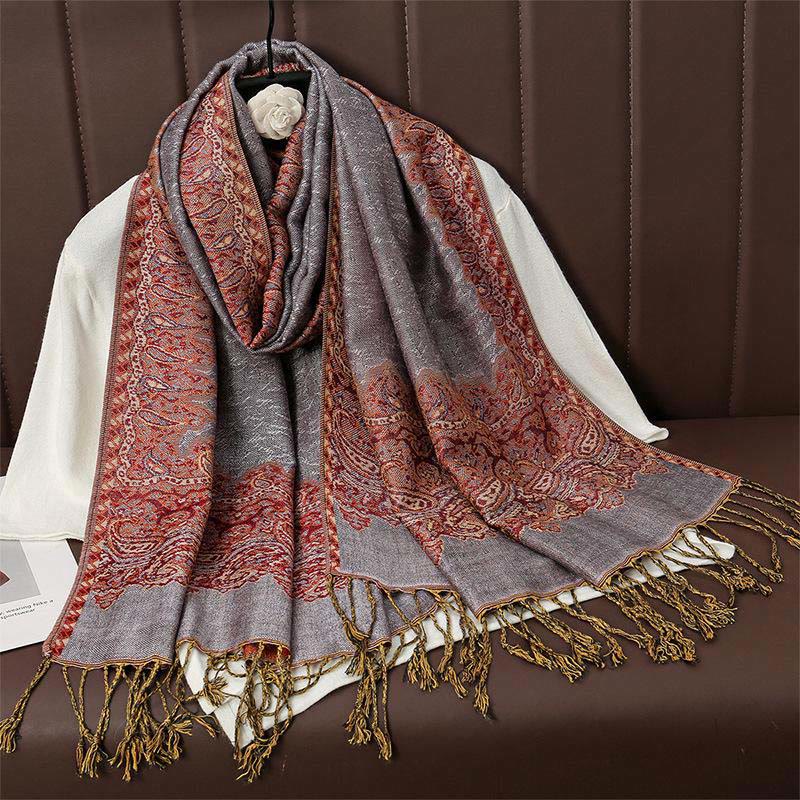 Buddha Stones Winter Ethnische Tibetischen Jacquard Paisley Druck Muster Quaste Gemütliche Schal Schal - RosyBrown - 70*190cm - image 11