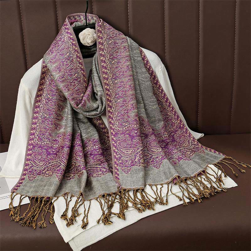 Buddha Stones Winter Ethnische Tibetischen Jacquard Paisley Druck Muster Quaste Gemütliche Schal Schal - DunkelMagenta - 70*190cm - image 9