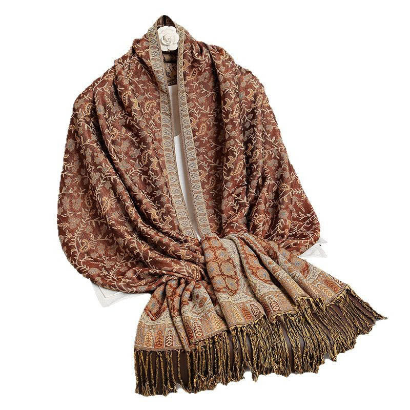 Buddha Stones Tibetischer Jacquard Paisley Blumenmuster Farbkontrast Design Quaste Gemütlicher Schal Schal - image 19