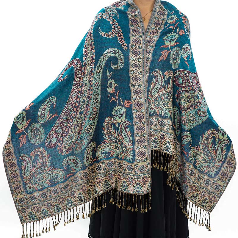 Buddha Stones Böhmen Stil Tibetischen Paisley Blumenmuster Quaste Gemütliche Schal Schal - Türkis - 70 x 180 cm - image 12