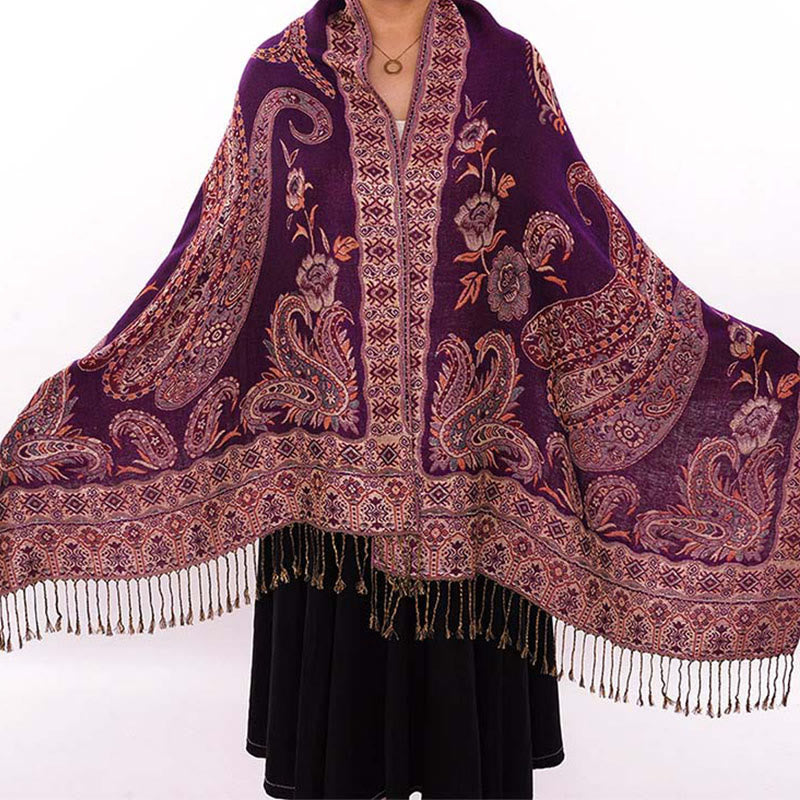 Buddha Stones Böhmen Stil Tibetischen Paisley Blumenmuster Quaste Gemütliche Schal Schal - Dunkelmagenta - 70 x 180 cm - image 16