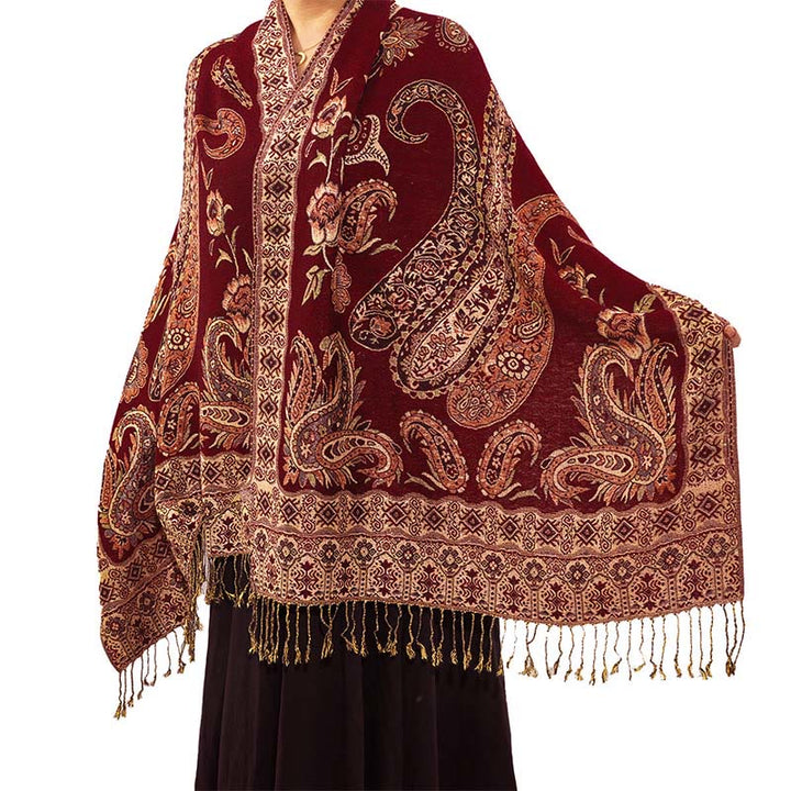 Buddha Stones Böhmen Stil Tibetischen Paisley Blumenmuster Quaste Gemütliche Schal Schal - Dunkelrot - 70 x 180 cm - image 8