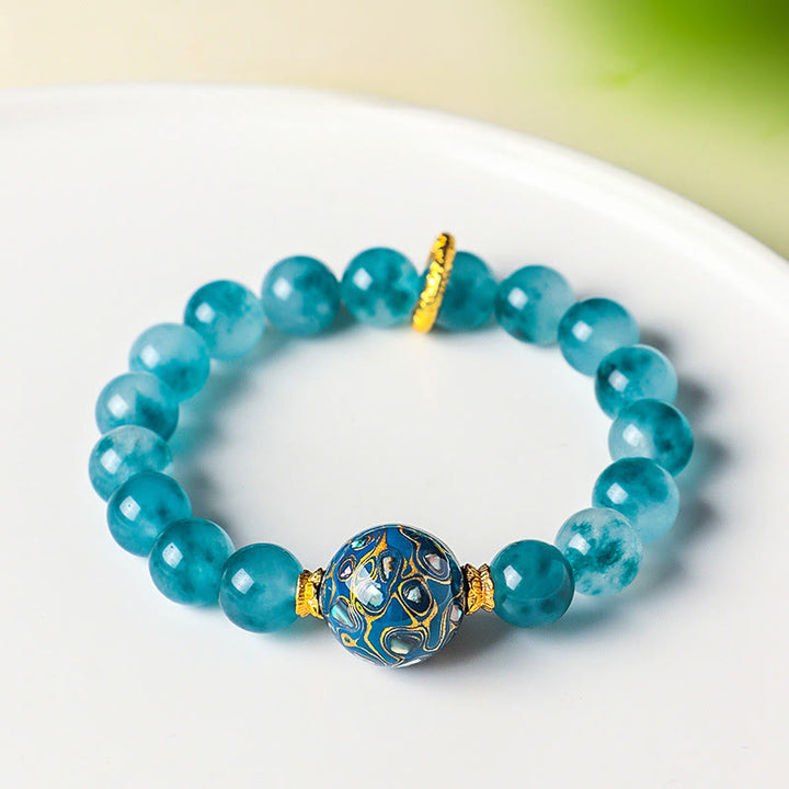 Buddha Stones 10 mm natürliches blaues Chalcedon-Perlenarmband - image 3