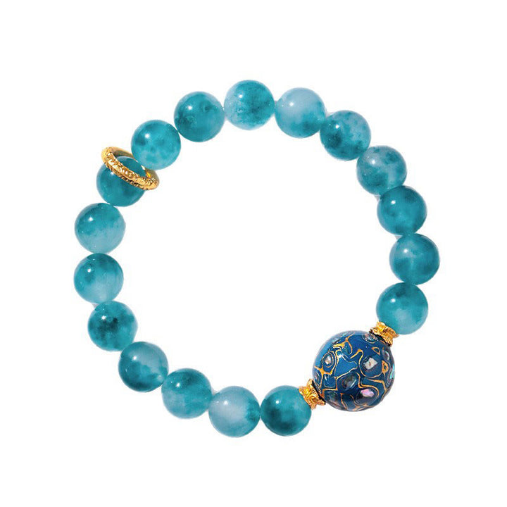 Buddha Stones 10 mm natürliches blaues Chalcedon-Perlenarmband - image 6