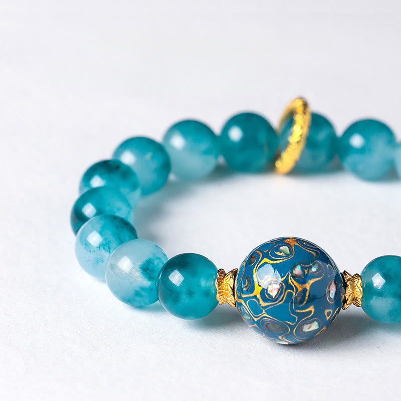 Buddha Stones 10 mm natürliches blaues Chalcedon-Perlenarmband - image 5
