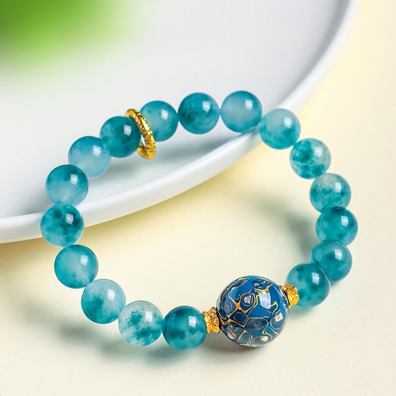 Buddha Stones 10 mm natürliches blaues Chalcedon-Perlenarmband - image 4