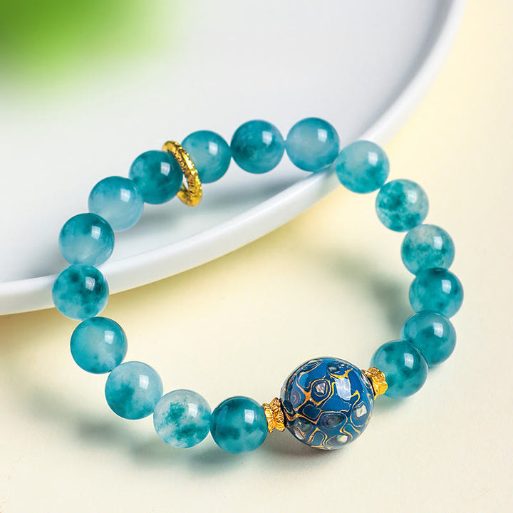 Buddha Stones 10 mm natürliches blaues Chalcedon-Perlenarmband - image 4