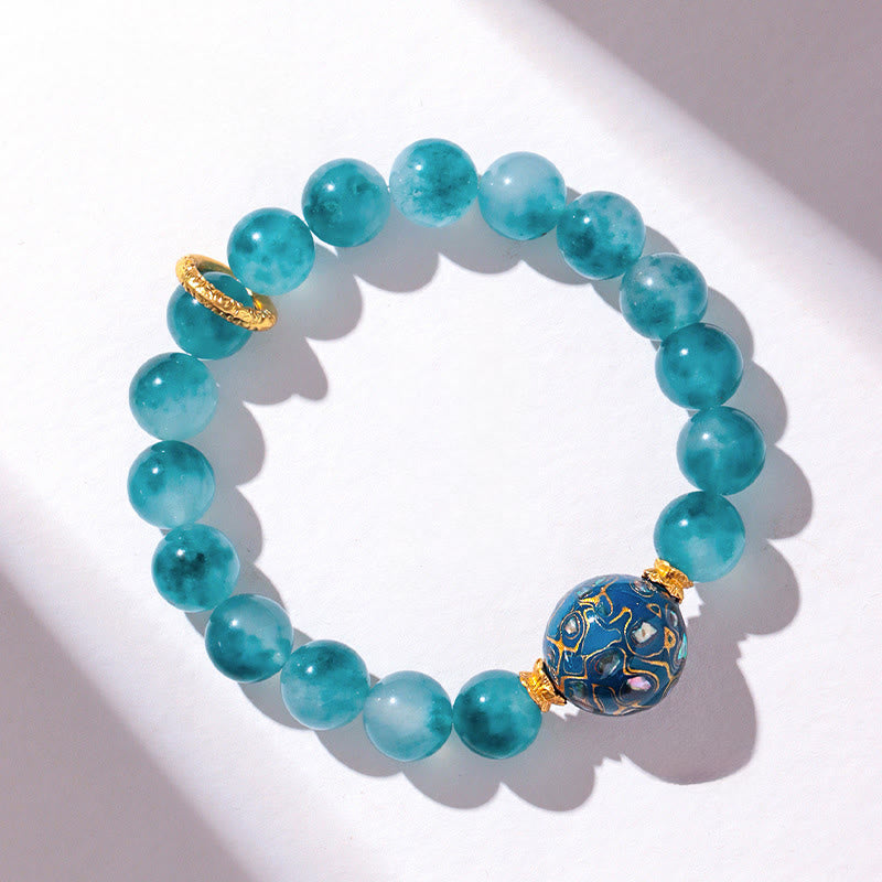Buddha Stones 10 mm natürliches blaues Chalcedon-Perlenarmband - image 2