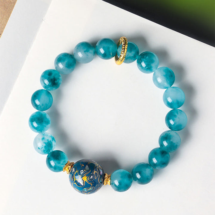 Buddha Stones 10 mm natürliches blaues Chalcedon-Perlenarmband - Blauer Chalcedon (Handgelenkumfang: 15–17 cm) - image 0