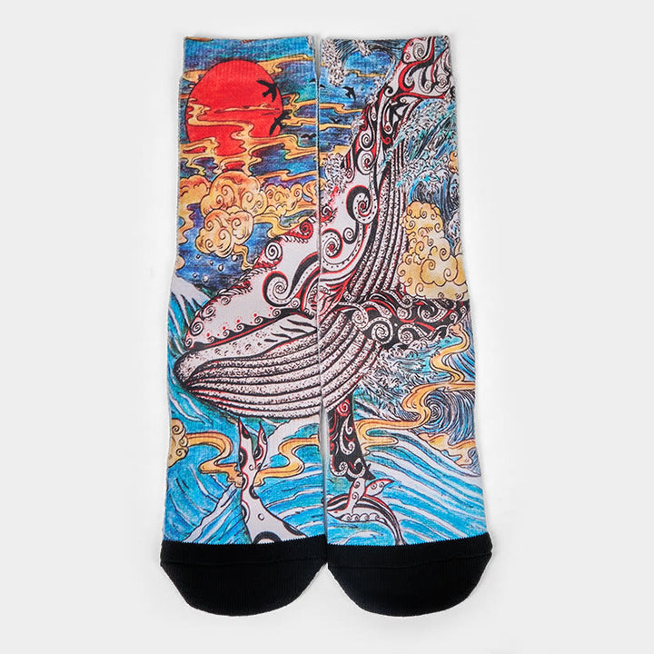 Buddha Stones Casual Whale Waves Sunset Micro Crew Herren Damen Unisex Socken - image 1