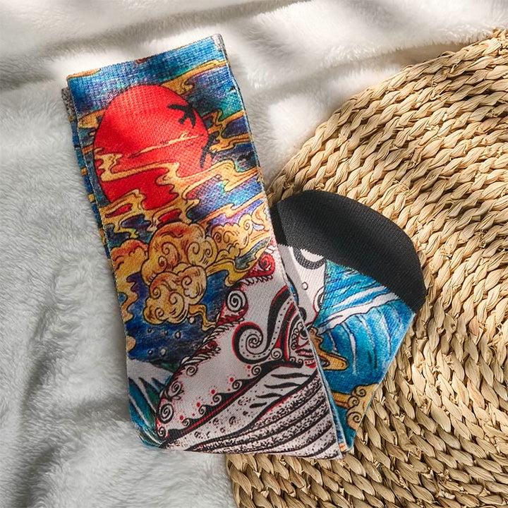 Buddha Stones Casual Whale Waves Sunset Micro Crew Herren Damen Unisex Socken - image 4