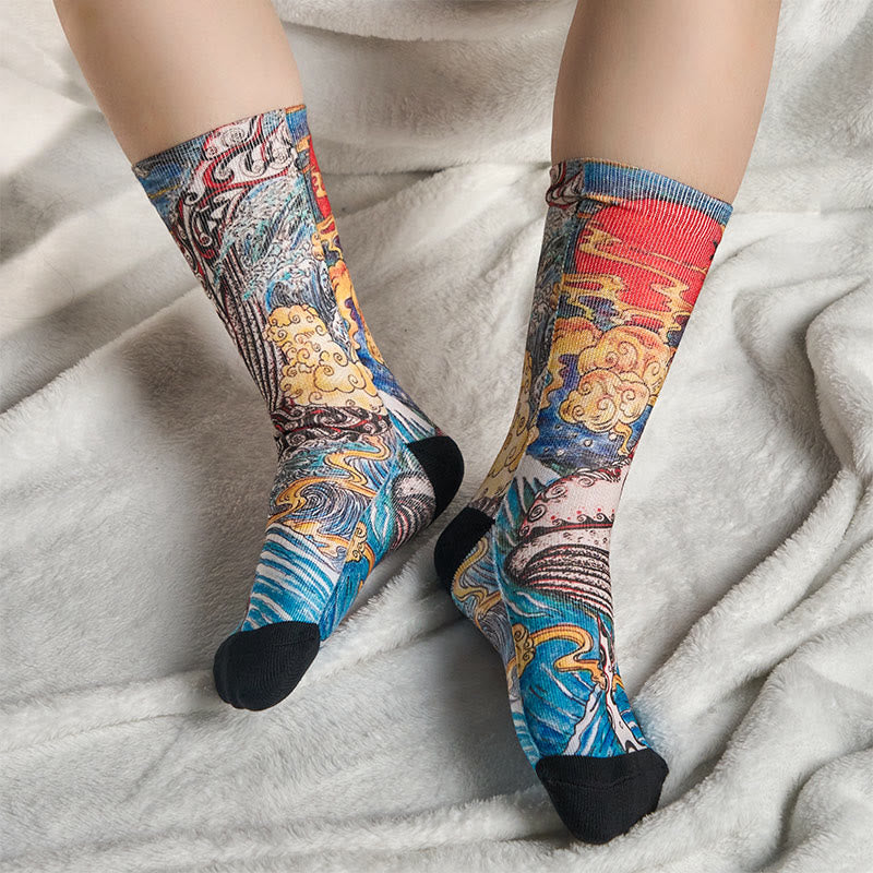 Buddha Stones Casual Whale Waves Sunset Micro Crew Herren Damen Unisex Socken - image 6