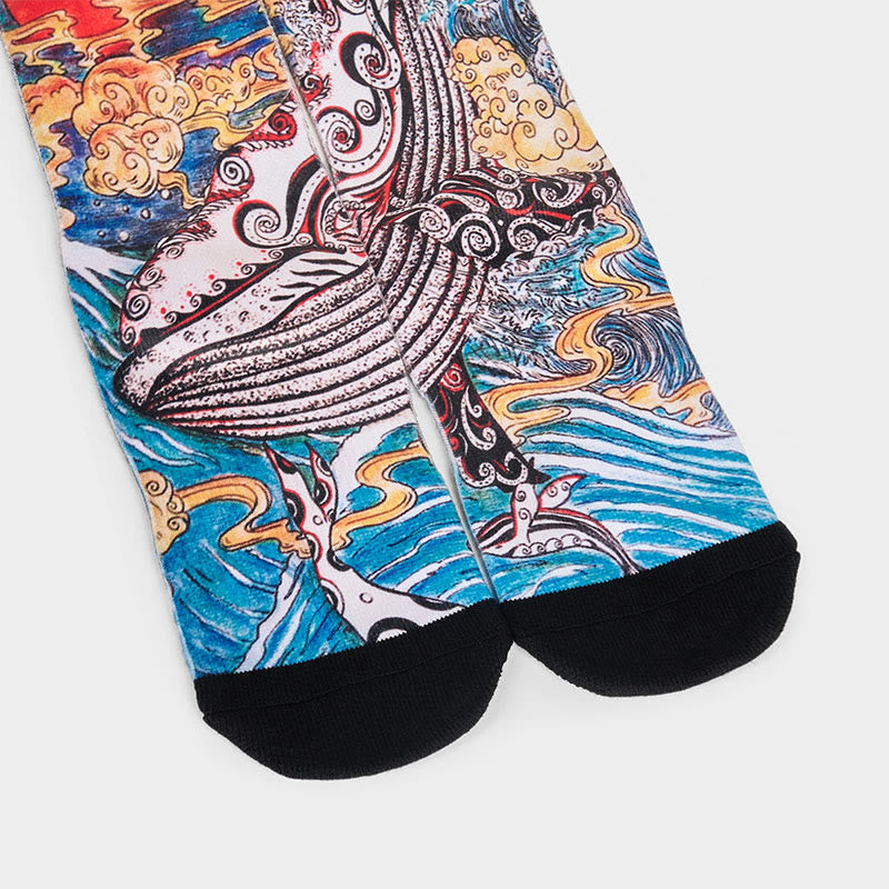 Buddha Stones Casual Whale Waves Sunset Micro Crew Herren Damen Unisex Socken - image 3