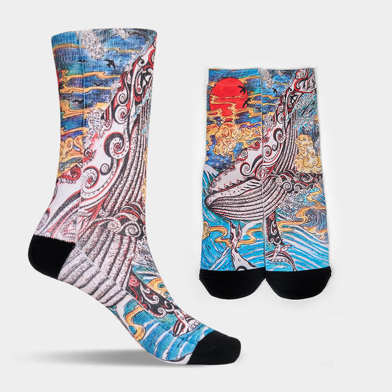 Buddha Stones Casual Whale Waves Sunset Micro Crew Herren Damen Unisex Socken - image 9