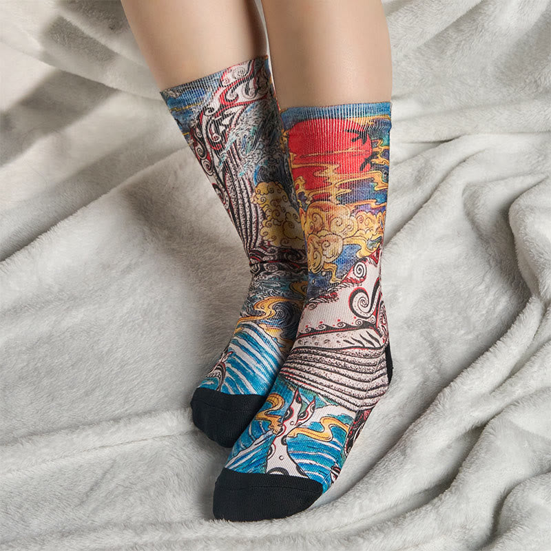 Buddha Stones Casual Whale Waves Sunset Micro Crew Herren Damen Unisex Socken - image 5
