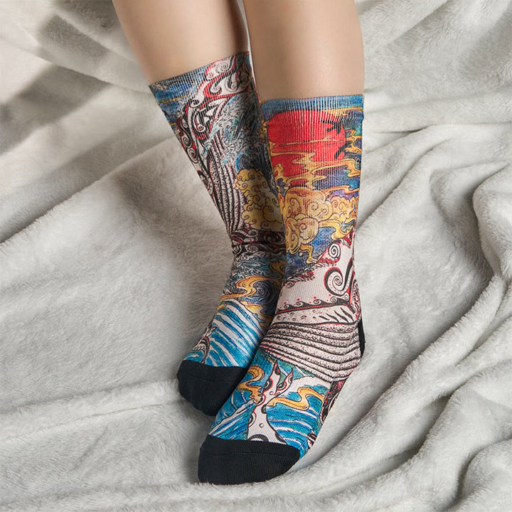 Buddha Stones Casual Whale Waves Sunset Micro Crew Herren Damen Unisex Socken - image 5