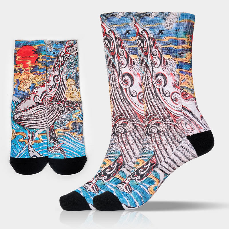 Buddha Stones Casual Whale Waves Sunset Micro Crew Herren Damen Unisex Socken - HellHimmelBlau - ML (US 8–12, EU 41–45, UK/AU 7,5–11,5, AISA 25,5–28,5 cm) - image 0