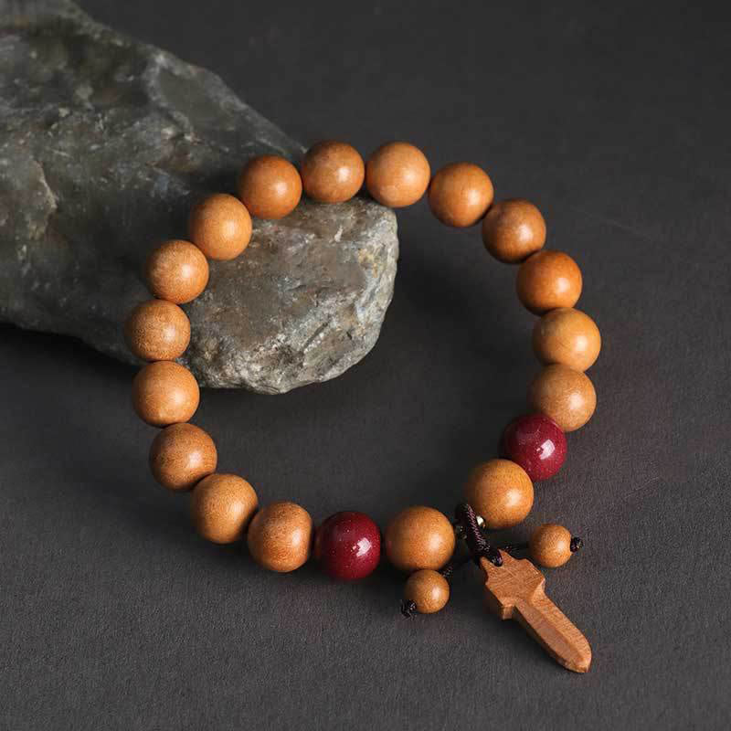 Buddha Stones Pfirsichholz Zinnober Schwert Charm Reichtum Armband - 10 mm Pfirsichholz (Handgelenkumfang: 15–17 cm) - image 0