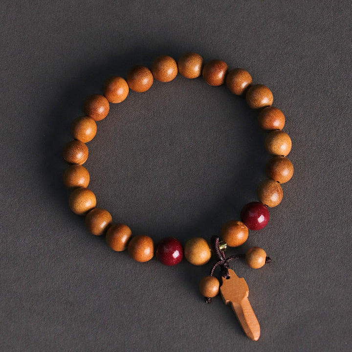 Buddha Stones Pfirsichholz Zinnober Schwert Charm Reichtum Armband - image 8