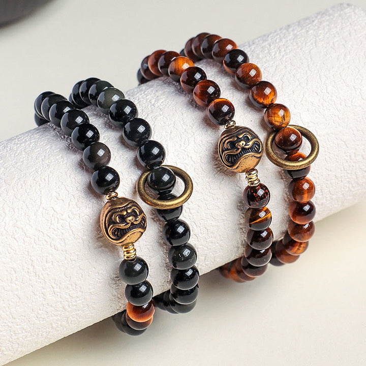 Buddha Stones Tibetischer schwarzer Obsidian Tigerauge Kupfer Doppelwickel-Stärkearmband - image 11