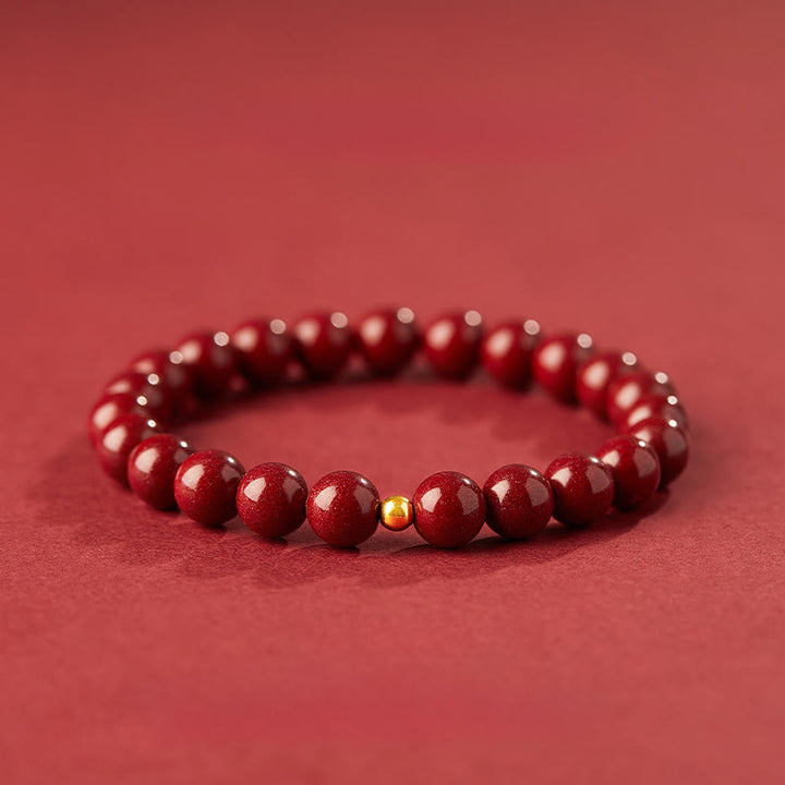 Buddha Stones 999 Gold Zinnober Einfaches Design Konzentrationsarmband - 8 mm Zinnober & 4 mm Goldperle - image 11