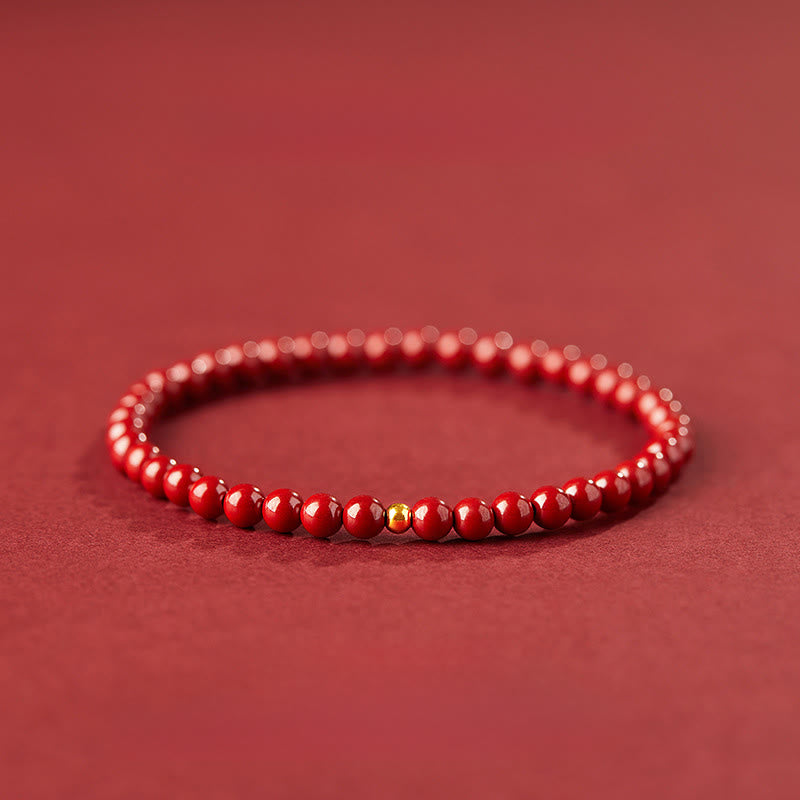 Buddha Stones 999 Gold Zinnober Einfaches Design Konzentrationsarmband - 4 mm Imperial Cinnabar & 3 mm Goldperle - image 7
